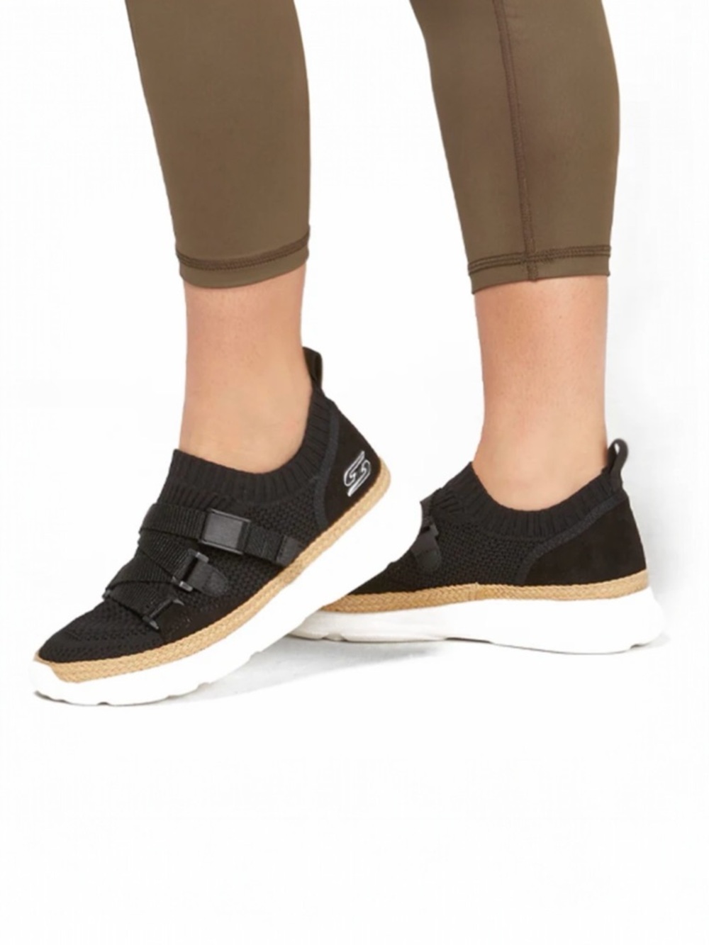 Skechers Bobs Surge Black Slip-On Knit Sport Sneaker with Espadrille Trim